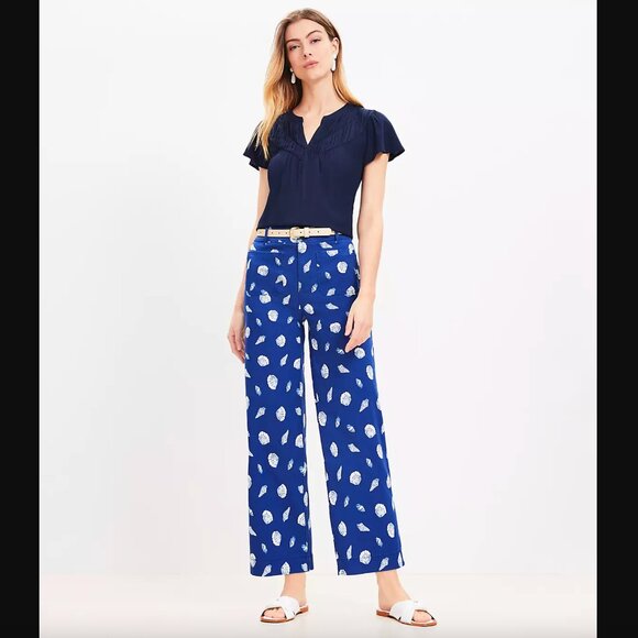 ❤️ $75 ❤️ NWT LOFT Palmer Wide Leg Crop Pants in Shell Print - Picture 5 of 6